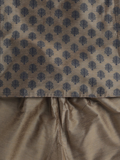 Boy's Chiku Cotton Blend Kurta Pyjama Set