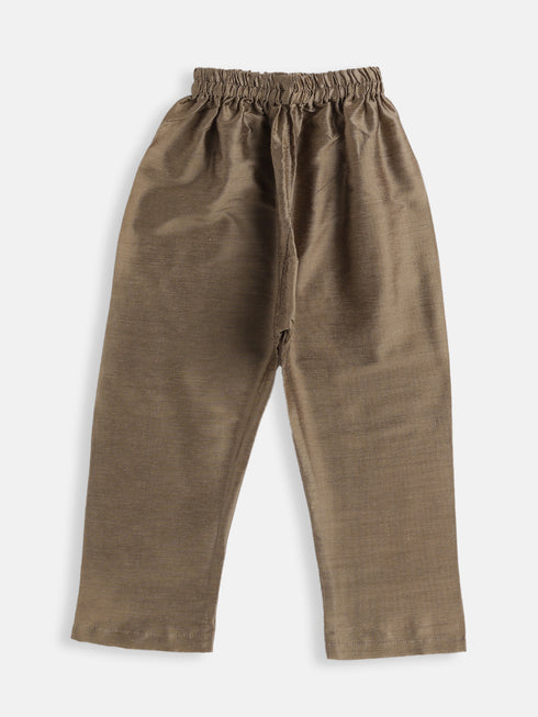 Boy's Chiku Cotton Blend Kurta Pyjama Set