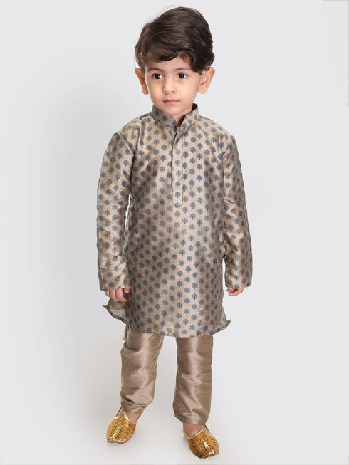 Boy's Chiku Cotton Blend Kurta Pyjama Set