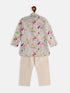 Boy's Multicolor-Base-Cream Cotton Blend Kurta Pyjama Set