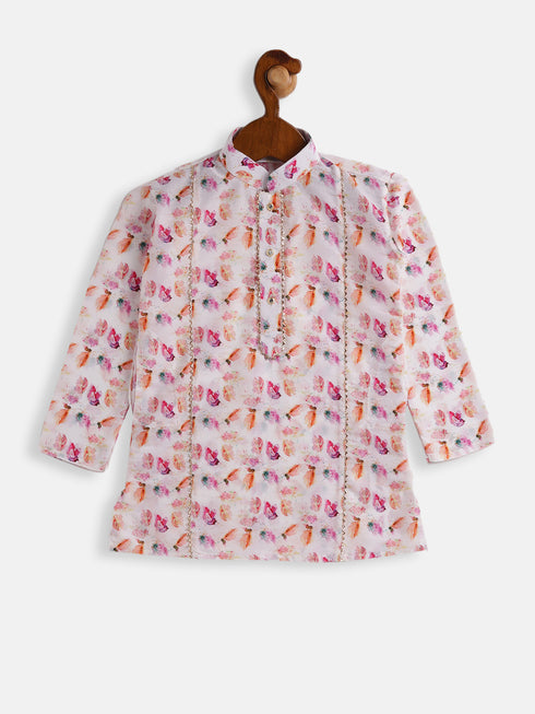 Sishu Boy's Multicolor-Base-White Cotton Blend Kurta