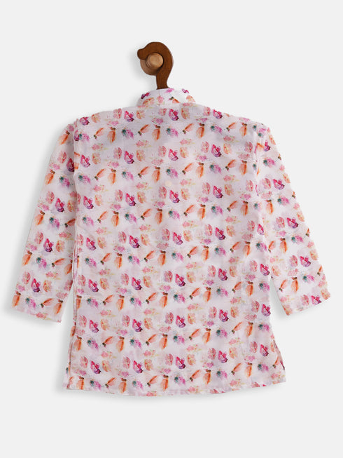 Sishu Boy's Multicolor-Base-White Cotton Blend Kurta