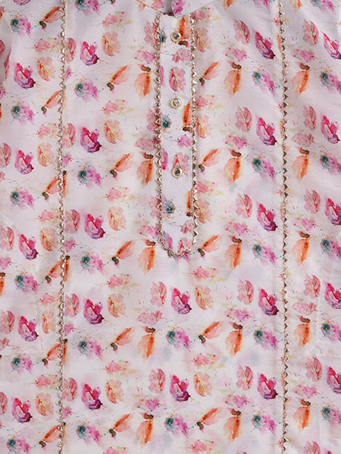 Sishu Boy's Multicolor-Base-White Cotton Blend Kurta