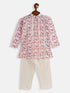 Boy's Multicolor-Base-White Cotton Blend Kurta Pyjama Set