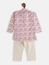 Boy's Multicolor-Base-White Cotton Blend Kurta Pyjama Set