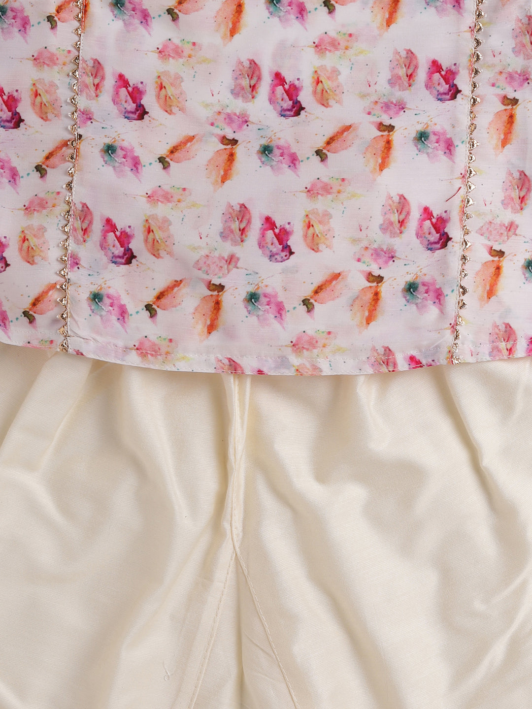 Boy's Multicolor-Base-White Cotton Blend Kurta Pyjama Set