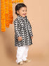 Sishu Boy's Black Chikankari Pure Cotton Kurta With White Pyjama Set