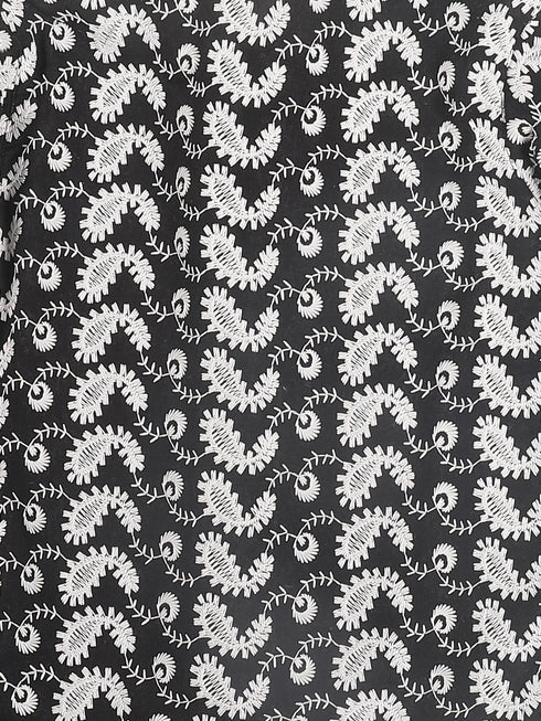 Sishu Boy's Black Chikankari Pure Cotton Kurta With White Pyjama Set