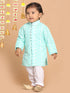 Sishu Boy's Green Chikankari Pure Cotton Kurta With White Pyjama Set