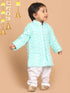 Sishu Boy's Green Chikankari Pure Cotton Kurta With White Pyjama Set
