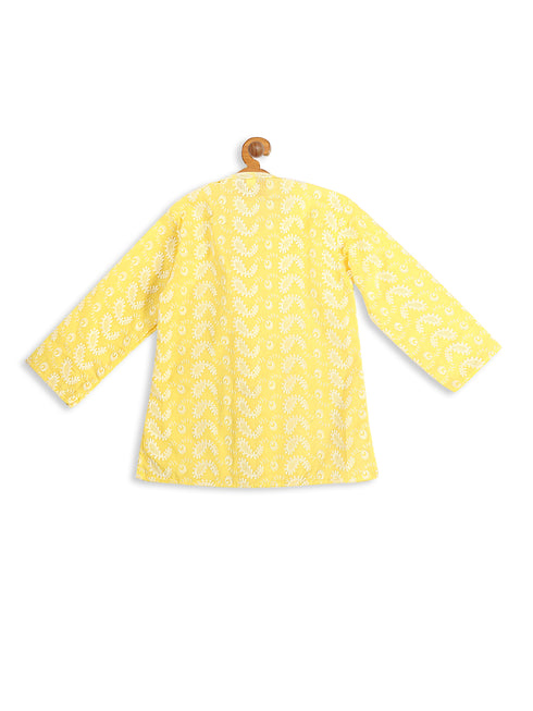 Sishu Boy's Mustard Chikankari Pure Cotton Kurta