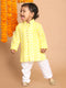 Sishu Boy's Mustard Floral Chikankari Pure Cotton Kurta With Pyjama