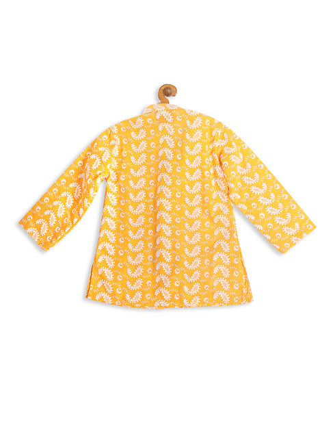 Boy's Orange Chikankari Pure Cotton Kurta