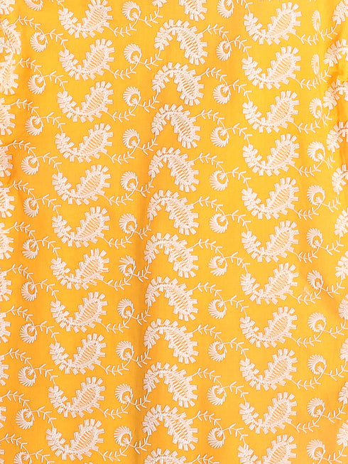 Boy's Orange Chikankari Pure Cotton Kurta