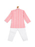 Sishu Boy's Pink Floral Chikankari Pure Cotton Kurta With Pyjama