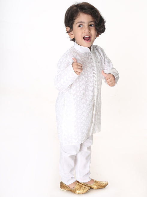 Boy's White Pure Cotton Kurta Pyjama Set