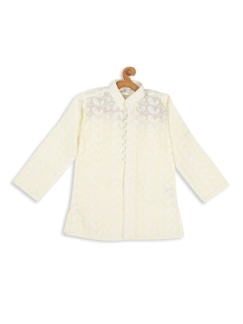 Sishu Boy's Yellow Chikankari Pure Cotton Kurta