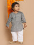 Sishu Boy's' Grey Cotton Kurta And White Pyjama Set
