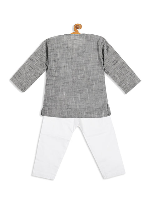 Sishu Boy's' Grey Cotton Kurta And White Pyjama Set