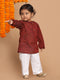 Sishu Boy's' Maroon Cotton Kurta And White Pyjama Set