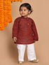 Sishu Boy's' Maroon Cotton Kurta And White Pyjama Set