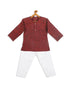 Sishu Boy's' Maroon Cotton Kurta And White Pyjama Set
