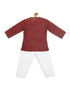Sishu Boy's' Maroon Cotton Kurta And White Pyjama Set