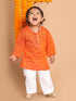 Sishu Boy's' Orange Cotton Kurta And White Pyjama Set