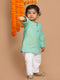 Boy's Parrot Green Cotton Kurta And White Pyjama Set