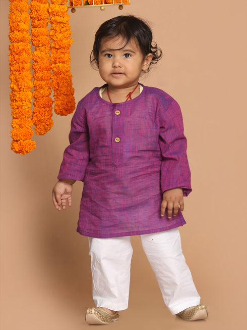 Sishu Boy's' Purple Cotton Kurta And White Pyjama Set