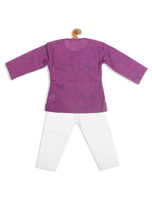 Sishu Boy's' Purple Cotton Kurta And White Pyjama Set