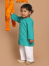 Sishu Boy's' Turquoise Blue Cotton Kurta And White Pyjama Set