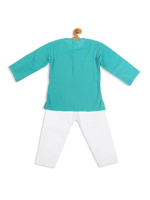Sishu Boy's' Turquoise Blue Cotton Kurta And White Pyjama Set