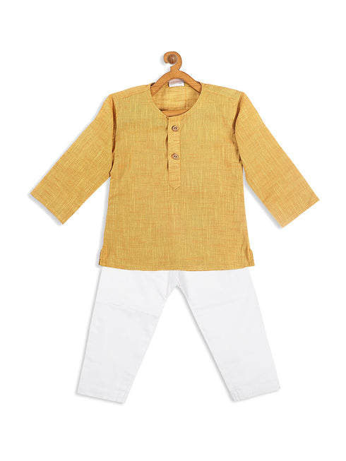 Sishu Boy's' Yellow Cotton Kurta And White Pyjama Set
