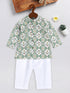 Sishu Boy's Green And White Printed Cotton Kurta Pyjama Set