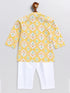 Sishu Boy's Yellow And White Printed Cotton Kurta Pyjama Set