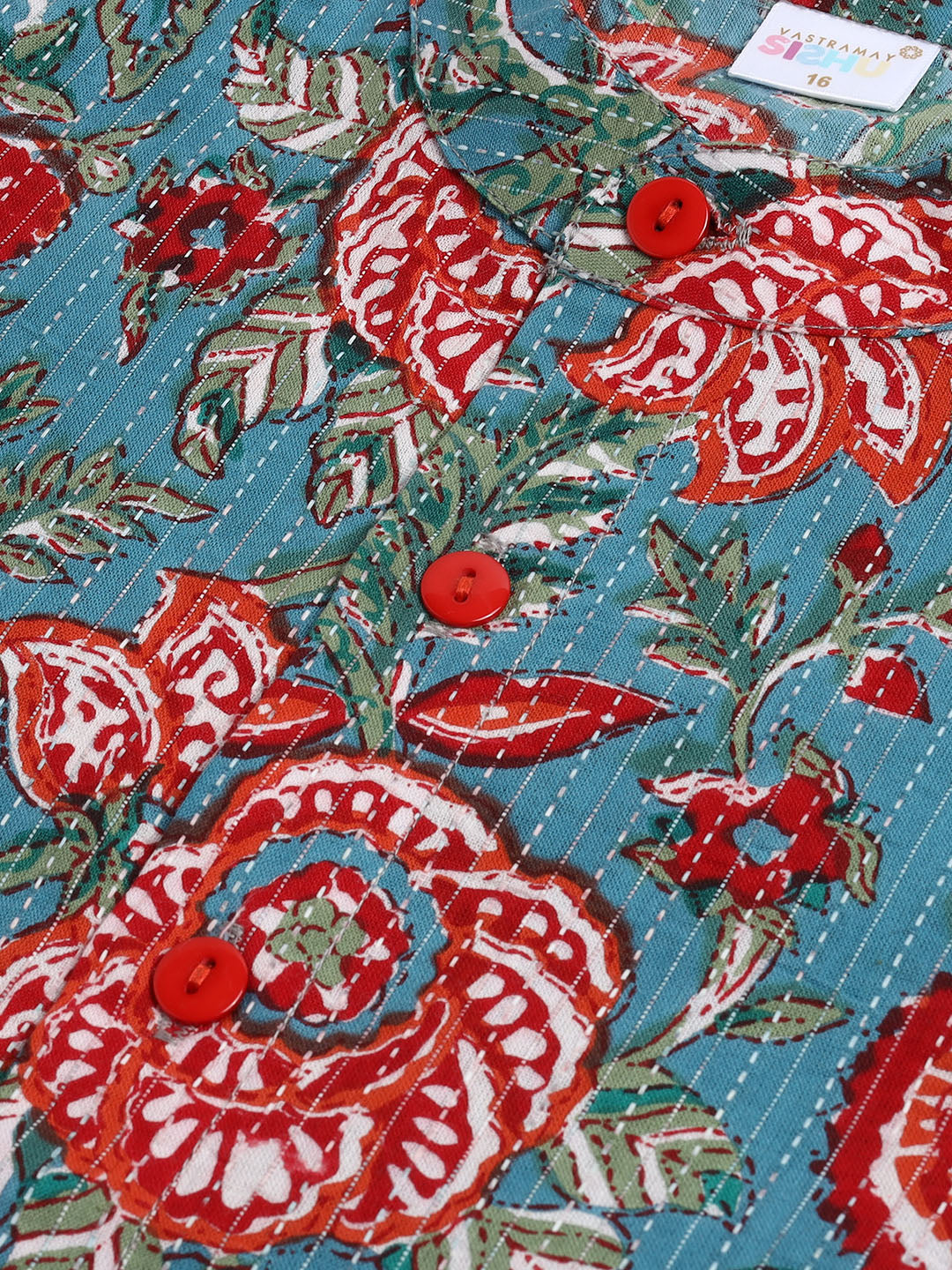 Sishu Boy's Green Kalamkari Floral Printed Cotton Kurta Pyjama Set