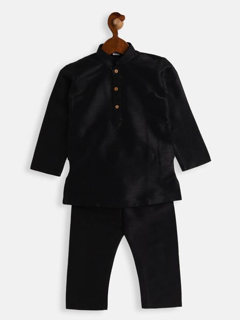 Boy's Black Silk Blend Kurta Pyjama Set