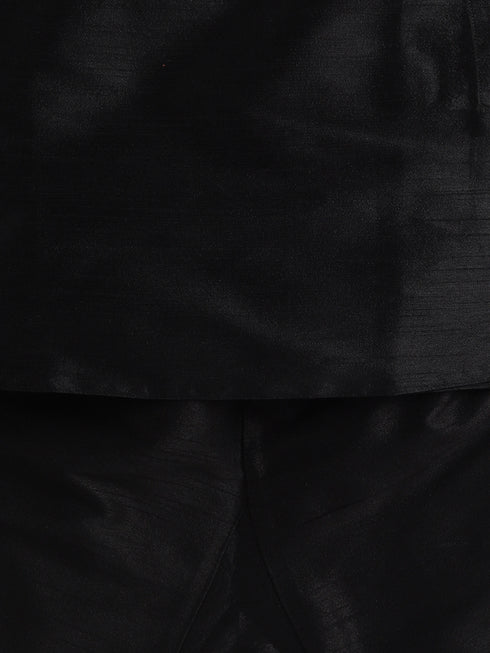 Boy's Black Silk Blend Kurta Pyjama Set