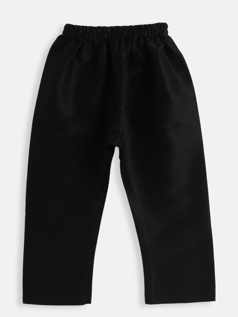 Boy's Black Silk Blend Kurta Pyjama Set