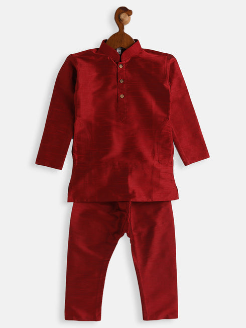 Sishu Boy's Maroon Silk Blend Kurta Pyjama Set