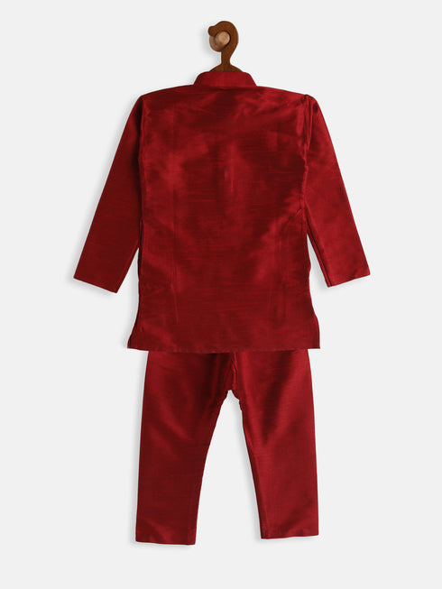 Sishu Boy's Maroon Silk Blend Kurta Pyjama Set