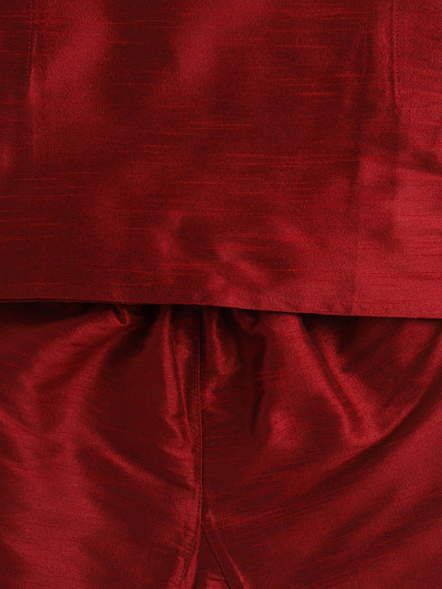 Sishu Boy's Maroon Silk Blend Kurta Pyjama Set
