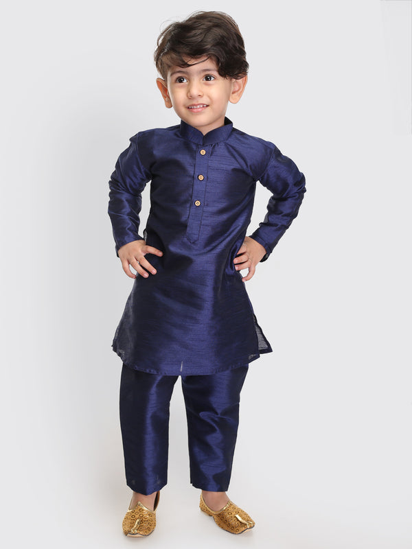 Sishu Boy's Navy Blue Silk Blend Kurta Pyjama Set