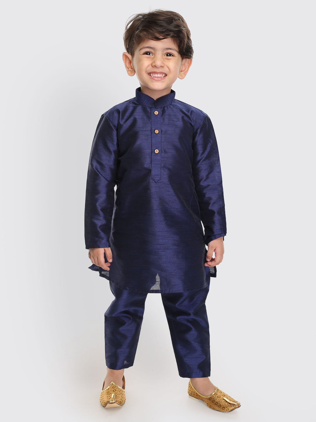 Sishu Boy's Navy Blue Silk Blend Kurta Pyjama Set