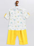 Boy's White And Yellow Animals Printed Cotton Kurta Pyjama Set