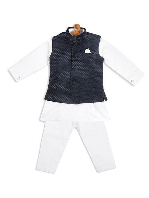 Sishu Boy's White Kurta With Pyjamas & Black Nehru Jacket