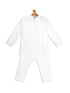 Sishu Boy's White Kurta Pyjama Set With Blue Dot Print Nehru Jacket