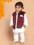 Sishu Boy's Maroon Printed Kurta With Pyjamas & Nehru Jacket