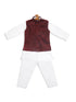 Sishu Boy's Maroon Printed Kurta With Pyjamas & Nehru Jacket